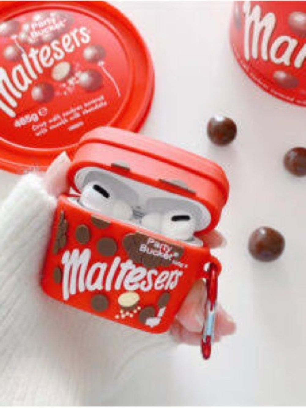 Maltesers Red Silicone AirPods Case Cover with Keychain